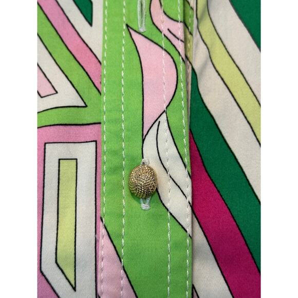 Talbot's Geometric/Floral Print Midi Cotton Shirt Dress in Pink and Green - Picture 2 of 5